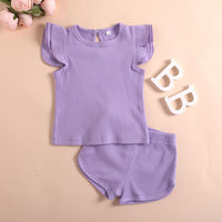 Baby Flounced Sleeve Top Shorts Two-piece Set