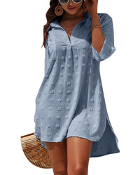 Dress With Three-quarter Sleeves Solid Color Sun-protective Beach Cover-up