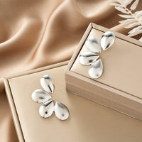 Oval Stainless Steel Earrings, Trendy Geometric Heart Texture, 18K Gold Plated Ear Studs, Titanium Steel