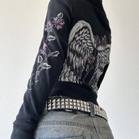 European And American Street-style Winged Print Zip-up Hoodie
