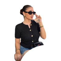 Single-breasted Cable-knit Sweater Short-sleeved Top