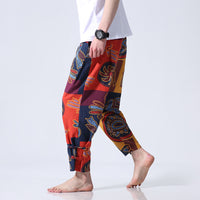 Men's buckle cropped trousers cotton twist pants