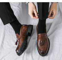 Brogue Business Casual Leather Shoes Men's Comfortable Breathable Tassel Slip-on Slip On Loafers Men