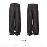American-style Button-fly Black Raw Denim Bootcut Jeans