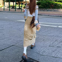 Womens Denim Skirt With Slit And Panel Design