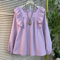Ruffled Square Collar Beauty Back Sexy Design Women's Shirt