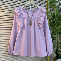 Ruffled Square Collar Beauty Back Sexy Design Women's Shirt