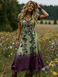 Womens Retro Elegant Ombre Dress