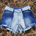 Womens Sexy Spliced Fringe Denim Shorts