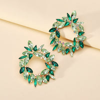 Crystal Wreath Stud Earrings For Women Sparkly Rhinestone Statement Floral Multicolor Jewelry Party Wedding Bridal Prom
