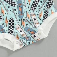 Baby Emerald Brown Skateboard Printed Romper