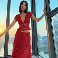 Sexy Lace Chiffon Cardigan T-shirt Loose Sheer Bandage Long Dress
