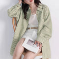 Color-block Vertical-striped Raglan-sleeve Loose-fit Shirt