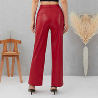 Women's Casual Loose-fit Leather Pants High Waist