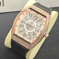 Barrel-shaped Minimalist Wristwatch Leather Strap Diamond Accents Quartz Watch