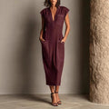 Stand-up Collar Sleeveless Casual Loose-fit Cotton-linen Dress