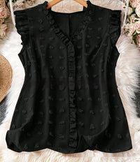 Women's Casual Solid Color Textured Cap-sleeve Shirt