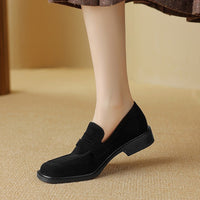 Women's Sheepskin Pumps With Square Toes And Retro Round Toes