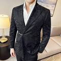 Vintage Pattern Men's Casual Suit Metal Hook Placket Closure Collar Leather Texture Suit