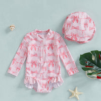 Girls' Fashion Bowknot Pattern One-piece With Hat