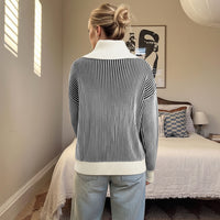 Casual Retro Striped Half-neck Sweater For Women