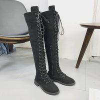 Lace-up Over-the-knee Flat Boots Women's Shoes