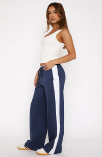 Color-Block Lace-Up Womens Loose Straight-Leg Sweatpants