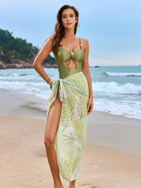 Solid Color One-piece Swimsuit Drawstring Swimsuit Suit