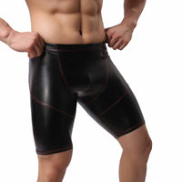 Men's Faux Leather Fitness 5-point Pants