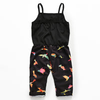 Girls' Black Printed Jumpsuit