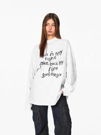 Distressed Letters T-shirt Loose Casual Bottoming Top
