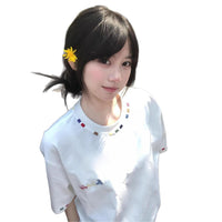 High-street Colorful Embroidered Off-shoulder T-shirt