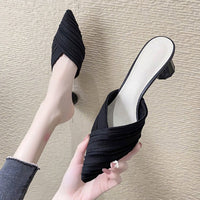 New Summer Women's Shoes Pointed Slippers Thick Heel