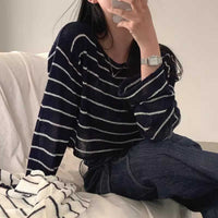 Off-neck Striped Ice Silk Sweater Loose Thin Type Sunscreen Blouse