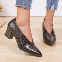 V Cut Women's Fashion Pointed Embossed Chunky Heel Martin Boots