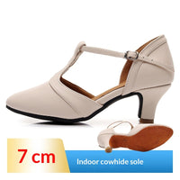 Soft-soled Mid- To High-heeled Modern Cha-cha Closed-toe Dance Shoes For Practice