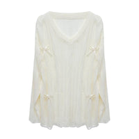 Irregular Hollow-out Blouse Bowknot Knitted Sweater