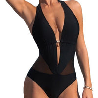 New Mesh Stitching Halter Sexy Siamese Bikini For Women