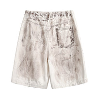 Punk Distressed Dirty Denim Cargo Pants Shorts Men