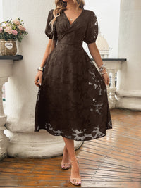 V-neck High-waisted Vintage Elegant Dress
