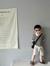Children's Hollow Sweater Western Style Striped Short-sleeved T-shirt