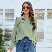 Women's Solid Color Simple Chiffon Pleated Long-sleeved Shirt
