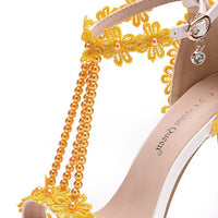 Lace Beaded Stiletto Fish Mouth  Toe Sandals Roman
