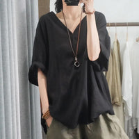 Half-sleeved Casual Loose-fitting Plus Size V-neck Top T-shirt With Short Sleeves