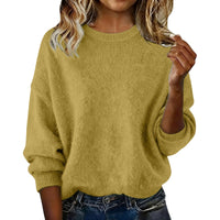Fashionable Crew-neck Solid-color Sweater