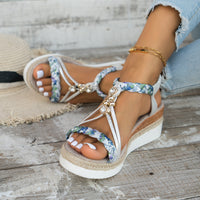 Rhinestone Ornament Wedge Stylish Beach Women's Elastic Strap Sandals