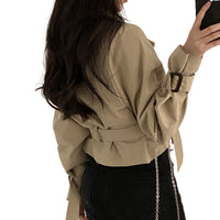 Retro Lapels Lace-up Loose Solid Color Suit Collar Long Sleeve