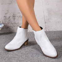 Women's Martin Vintage Pointed Toe Chunky Heel Embroidered Ankle Boots