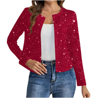 Fashionable Cardigan Long-sleeve Gold-foil Jacket For Women
