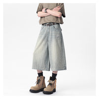 Workwear Striped Capri Denim Shorts